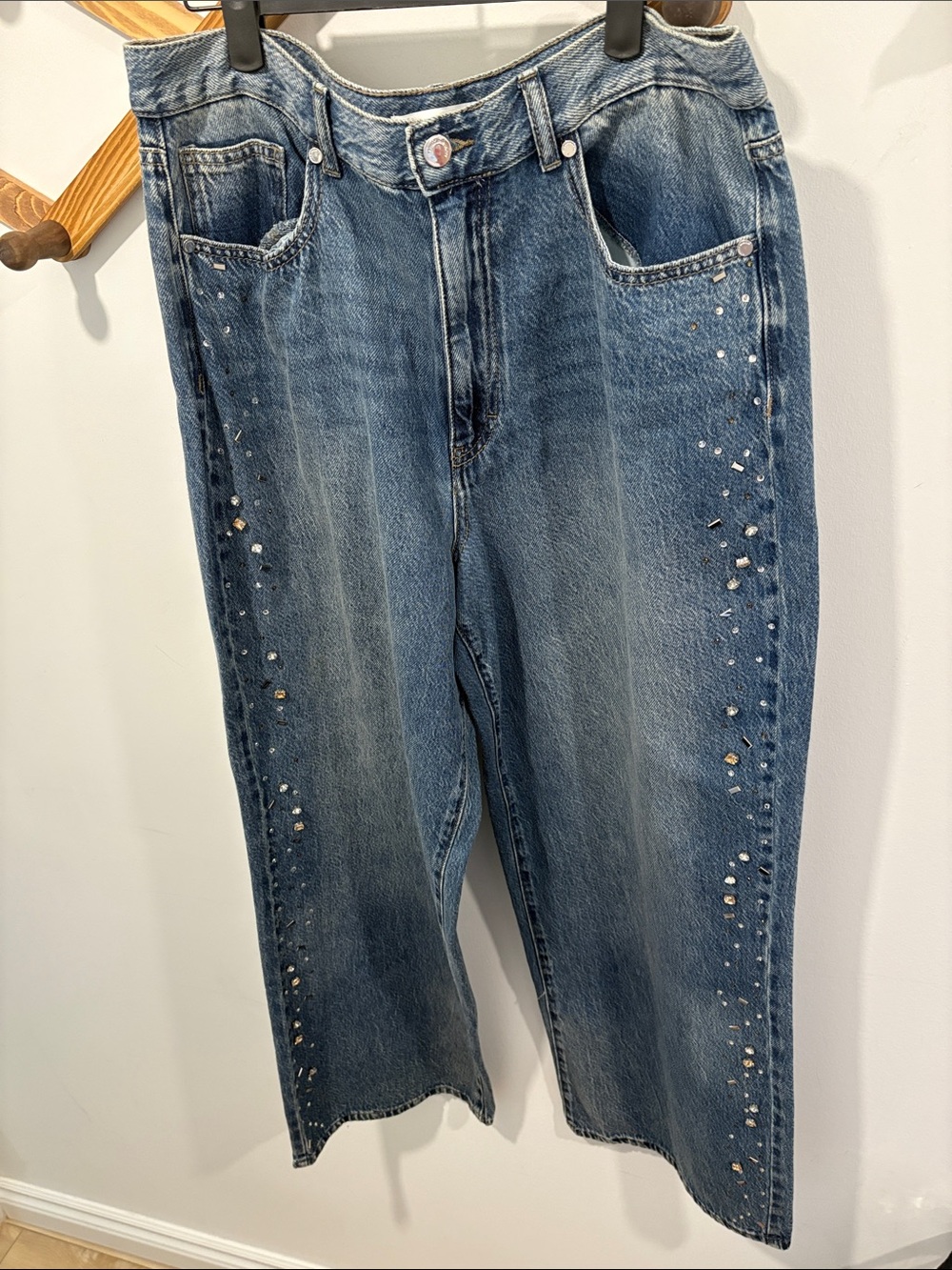 Rebecca Minkoff rhinestone embellished wide-leg jeans
